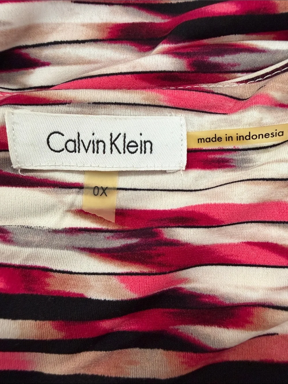 Calvin Klein Women’s Sz 0X Pink, Black & White Striped Wrap Dress Stretch